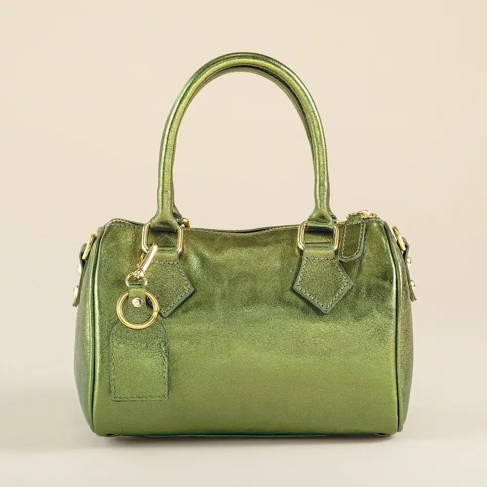 Leather Metallic Bowler Shoulder Bag