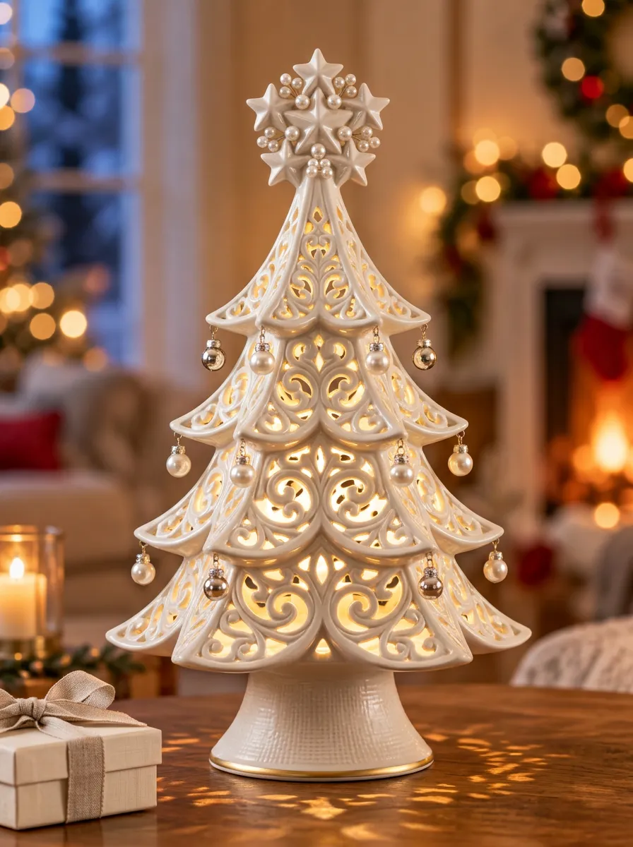 Filigree Pearl Ceramic Christmas Tabletop Tree