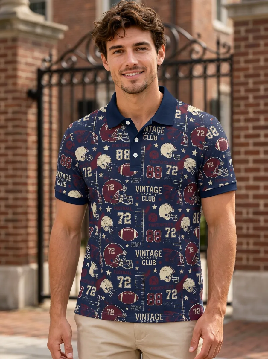 Men's Retro Gridiron Vintage Polo Shirt
