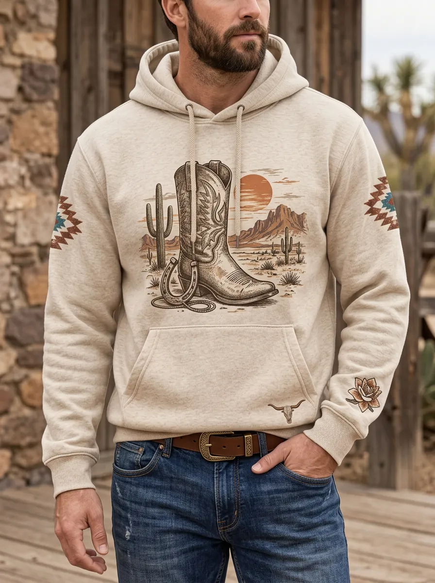 Men's Classic Western Cowboy Desert Graphic Hoodie