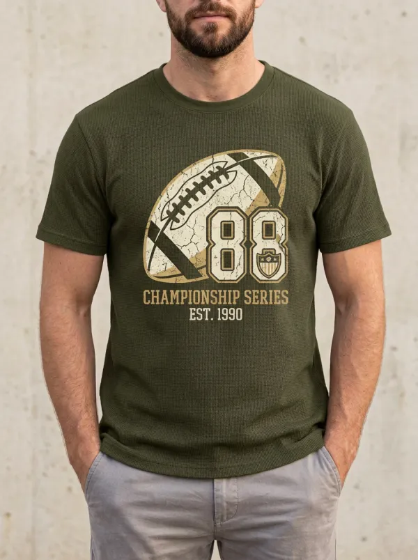 Men's Game Day Inspired Football Ball Crew Neck Graphic T-Shirt