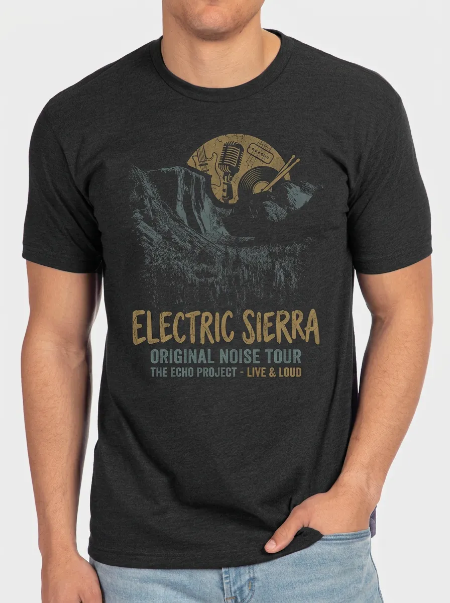 Men's Rock Music Lover Electric Sierra Mountain Printed T-shirt