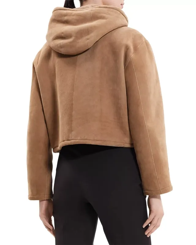 Leather Shearling Long Sleeve Parka Jacket