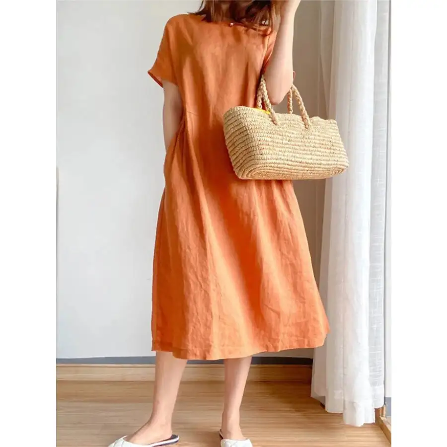 Full Size Casual Round Neck Midi Dress Plus Size