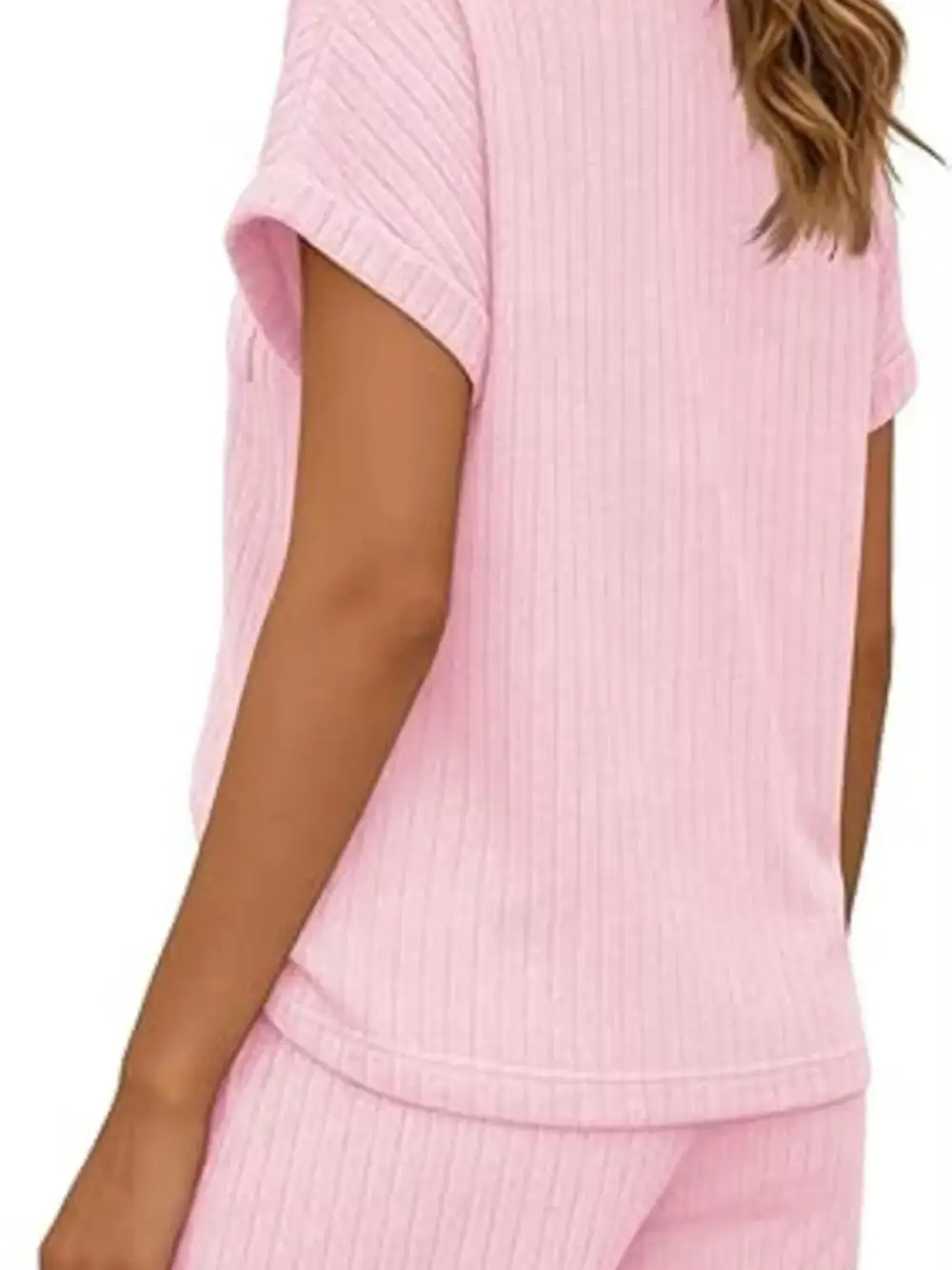 Casual Ribbed Knit Tee Shorts Set