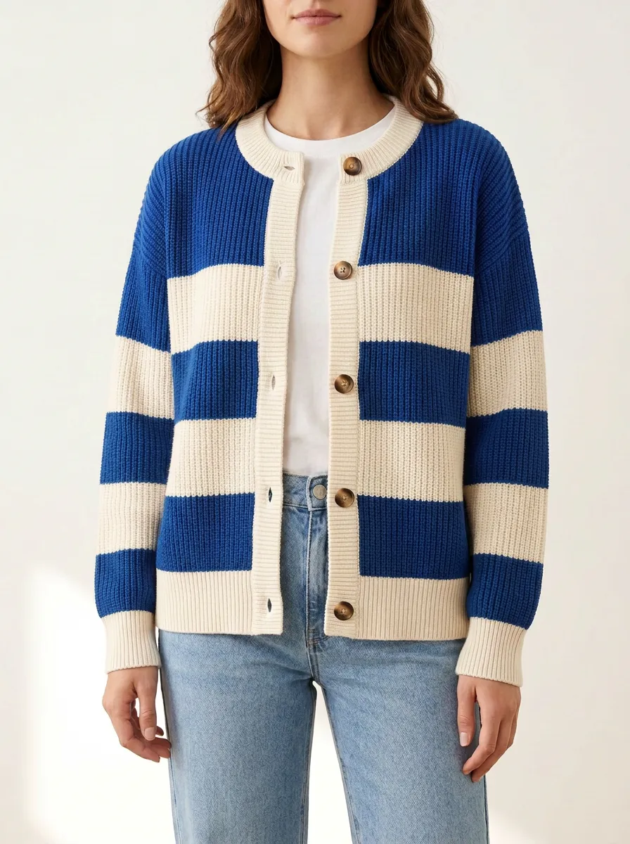 Sport Striped Rugby Striped Knit Cardigan