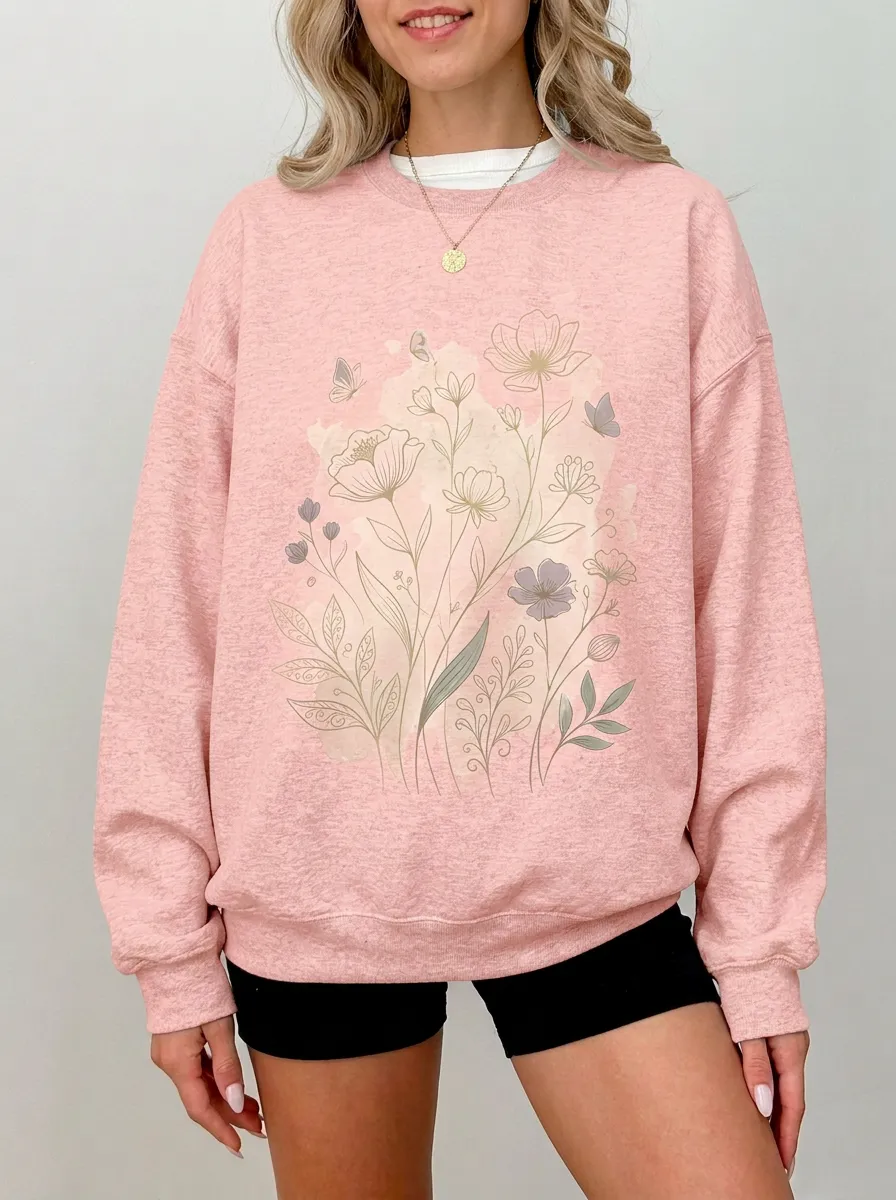 Women's Botanical Floral Butterfly Aesthetic Printed Sweatshirt