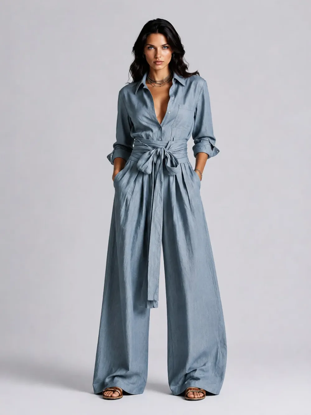 Allison Long-sleeve Lace-up Jumpsuit