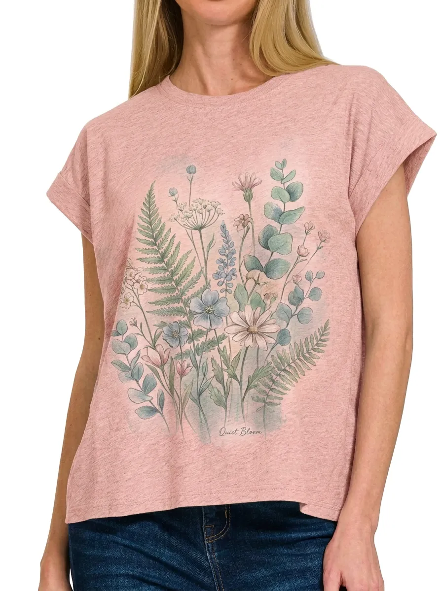 Women's Botanical Nature Lover Wildflower Fern Printed T-shirt