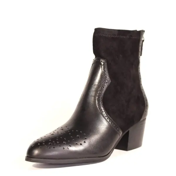 Leather Suede Block Heel Western Ankle Boots