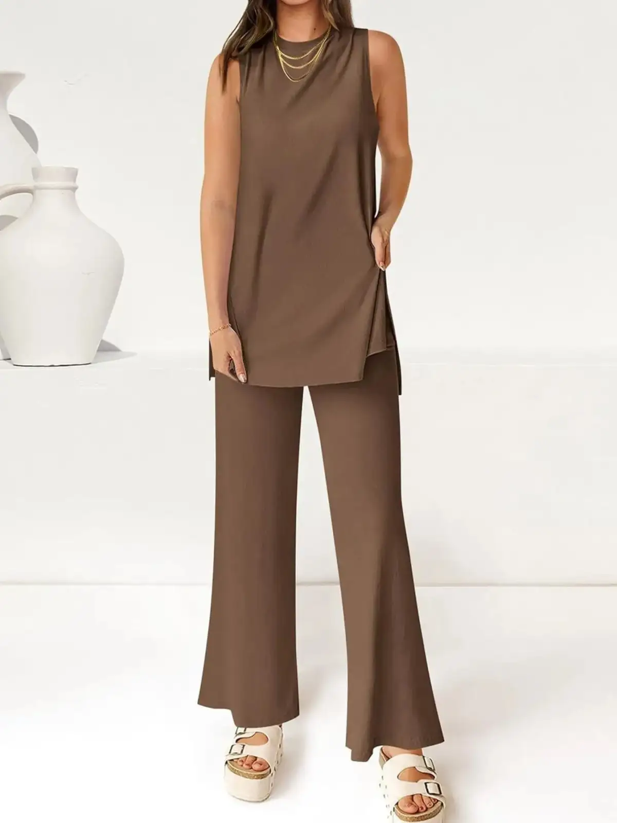 Relaxed Round-Neck Pants Matching Set