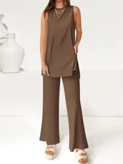 Relaxed Round-Neck Pants Matching Set