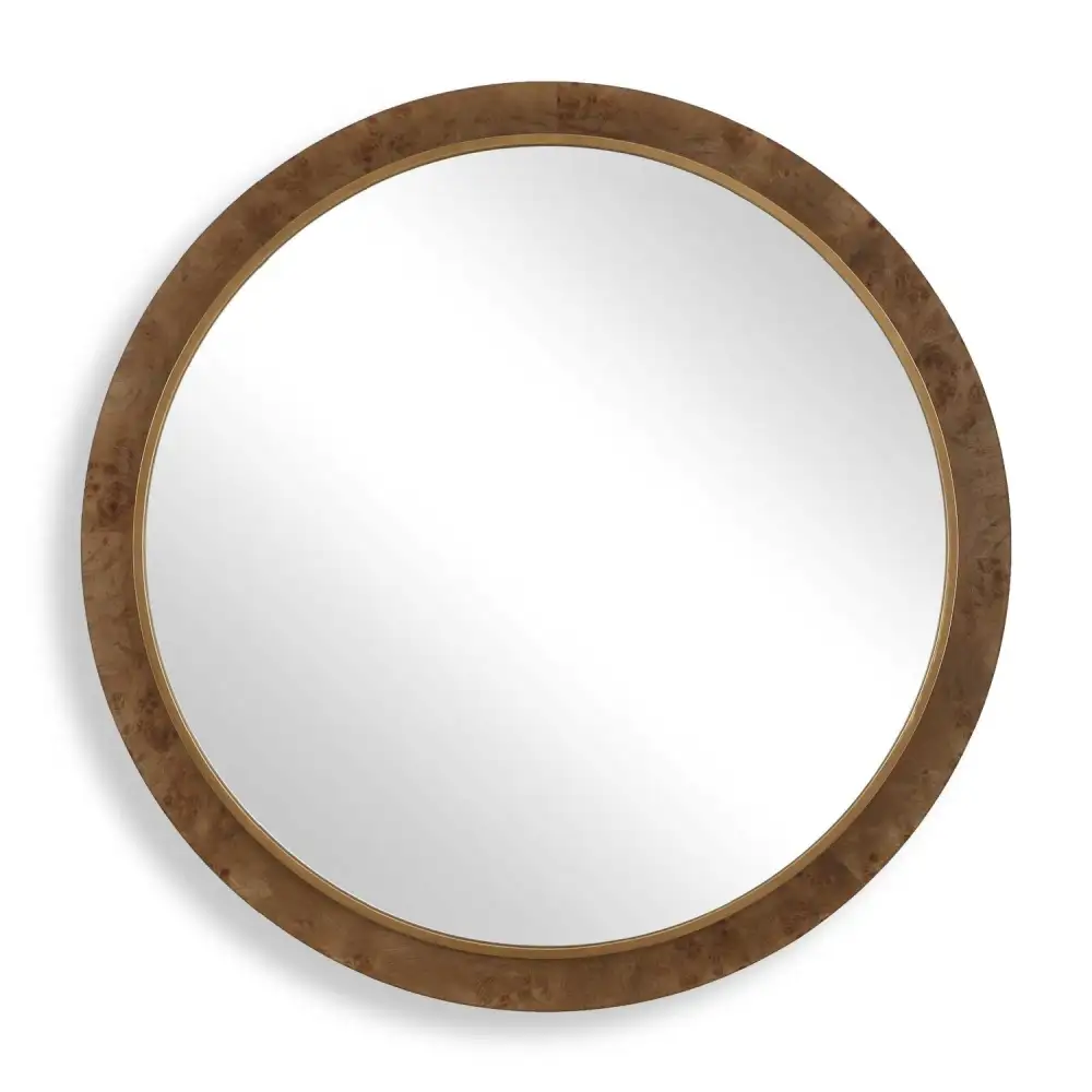 Burl Veneer Round Mirror
