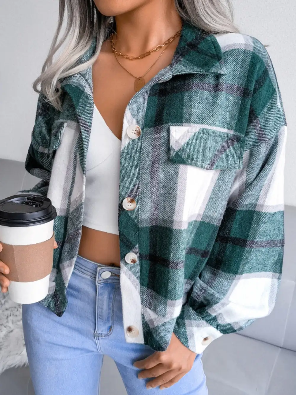 Collared Plaid Jacket