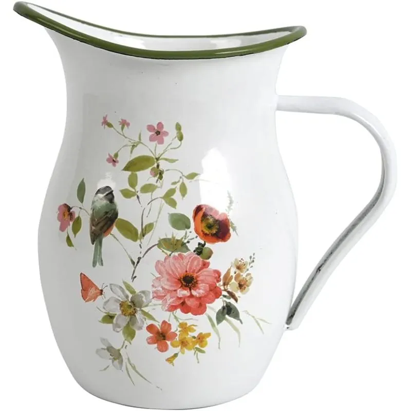 Floral Enamel Pitcher Vase