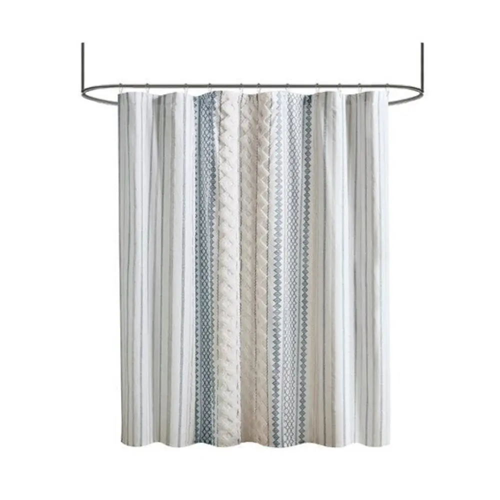 Chenille Striped Tufted Contemporary Shower Curtain