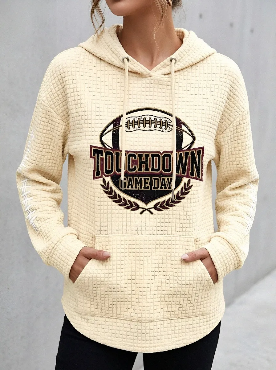 Women's Football Lover Touchdown Game Day Printed Waffle Hoodie