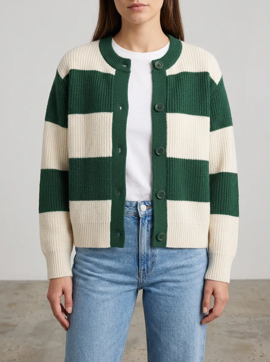 Classic Match Distinctive Rugby Striped Knit Cardigan