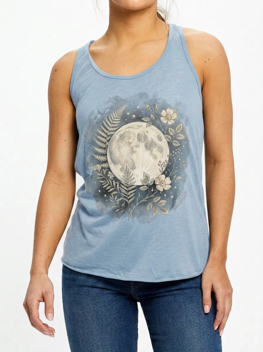 Women's Celestial Moon Floral Fern Printed Tank Top
