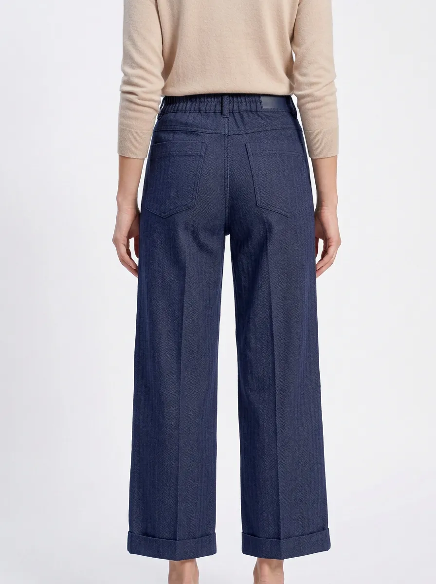 Women's Casual Herringbone Pattern Wide Leg Printed Trousers
