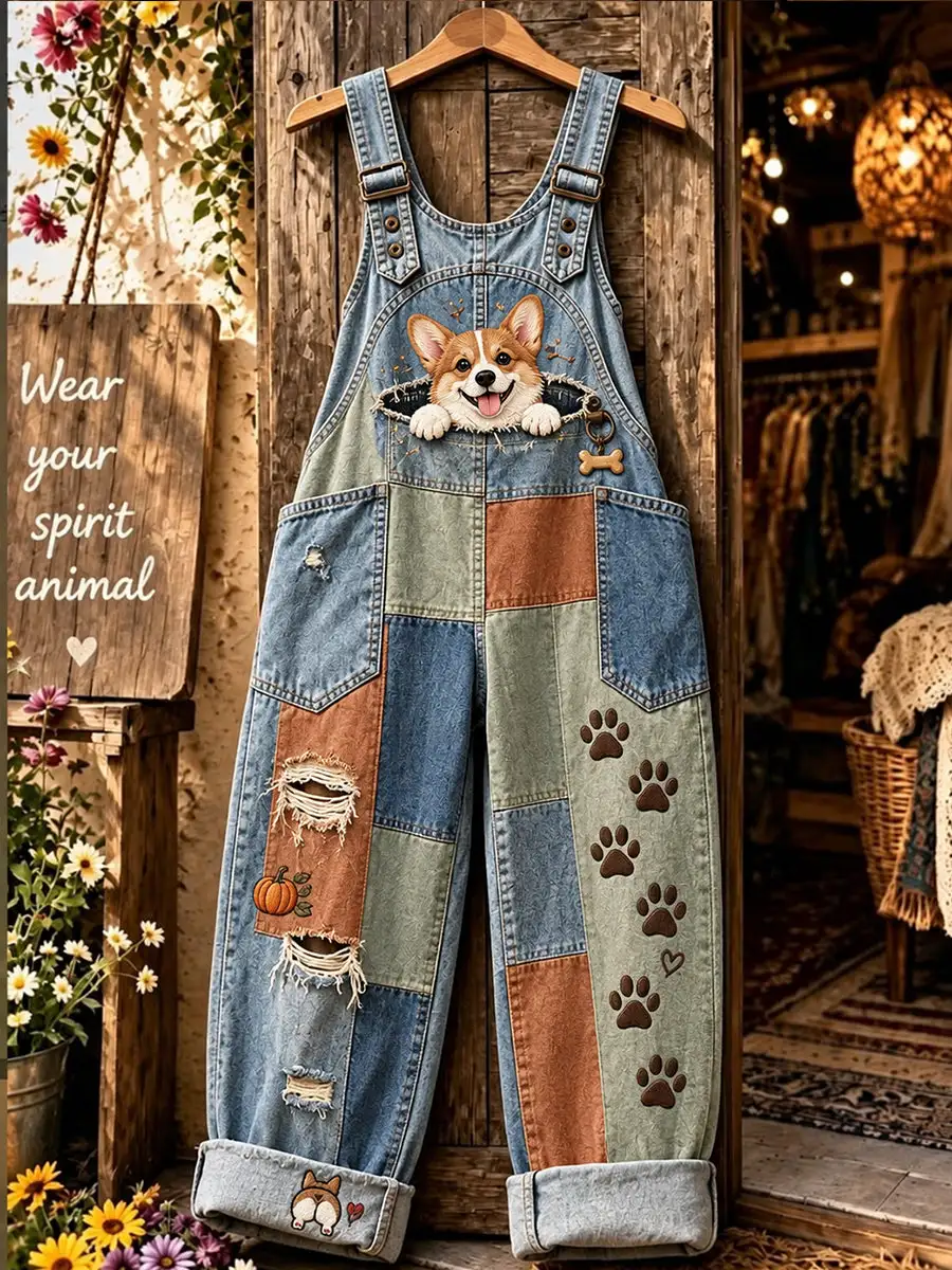 Women'S Fun Animal Art Print Casual Overalls
