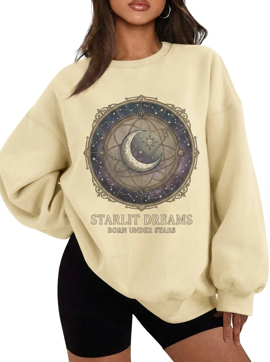 Women's Astrology Lover Celestial Moon Zodiac Printed T-shirt