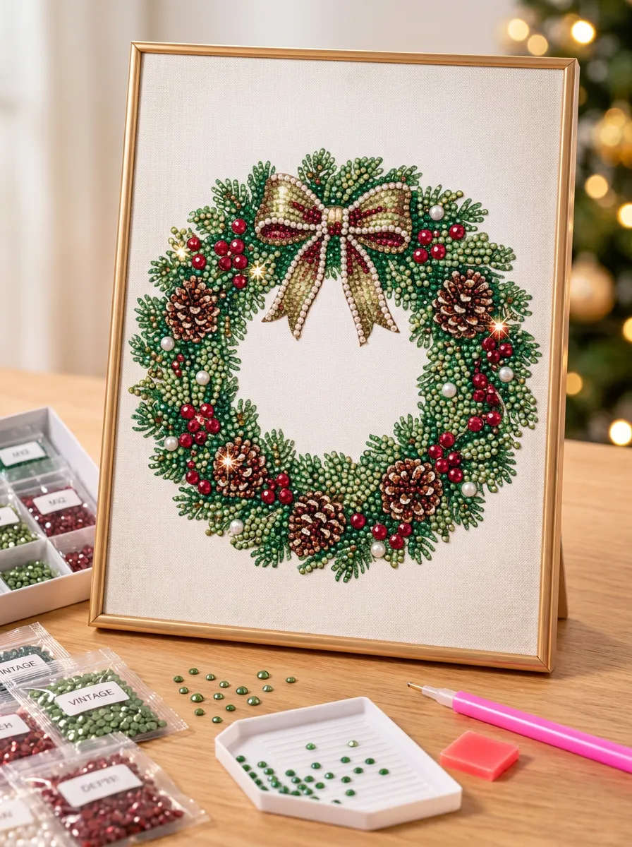 Wreath Pinecone Bow Christmas DIY Diamond Painting Kit