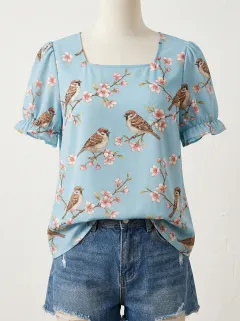 Cherry Blossom Nature Women's Loose Printed T-Shirt