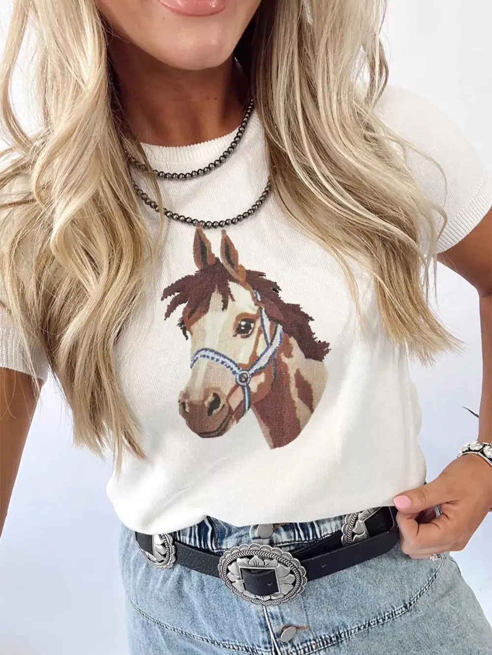 Wild West Horse Head Printed Short Sleeve
