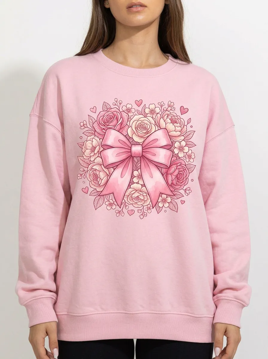Women's Breast Cancer Awareness Floral Bow Printed Sweatshirt