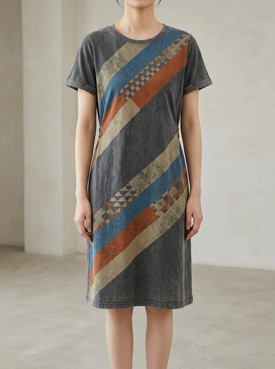 Women's Geometric Stripe Pattern Printed Dress