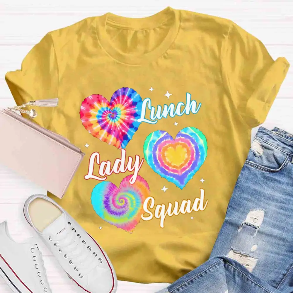 Lunch Lady Squad Colorful Peach Heart T-Shirt