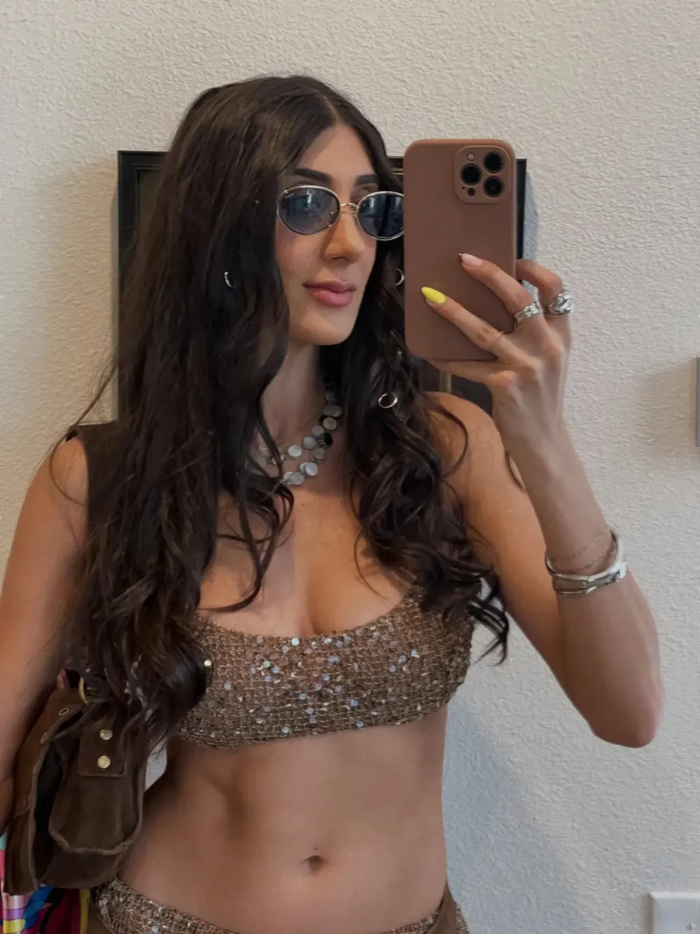 Selene Sequin Knit Two-Piece Set in Brown