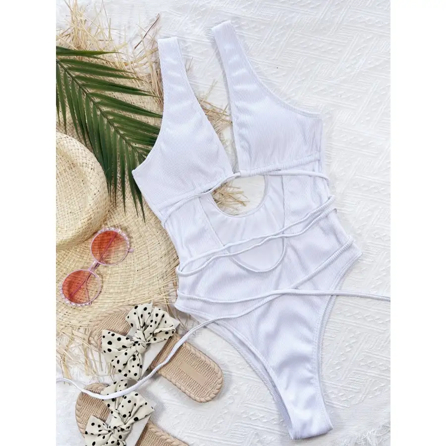 Women's Ribbed Lace-Up One-Piece Swimsuit