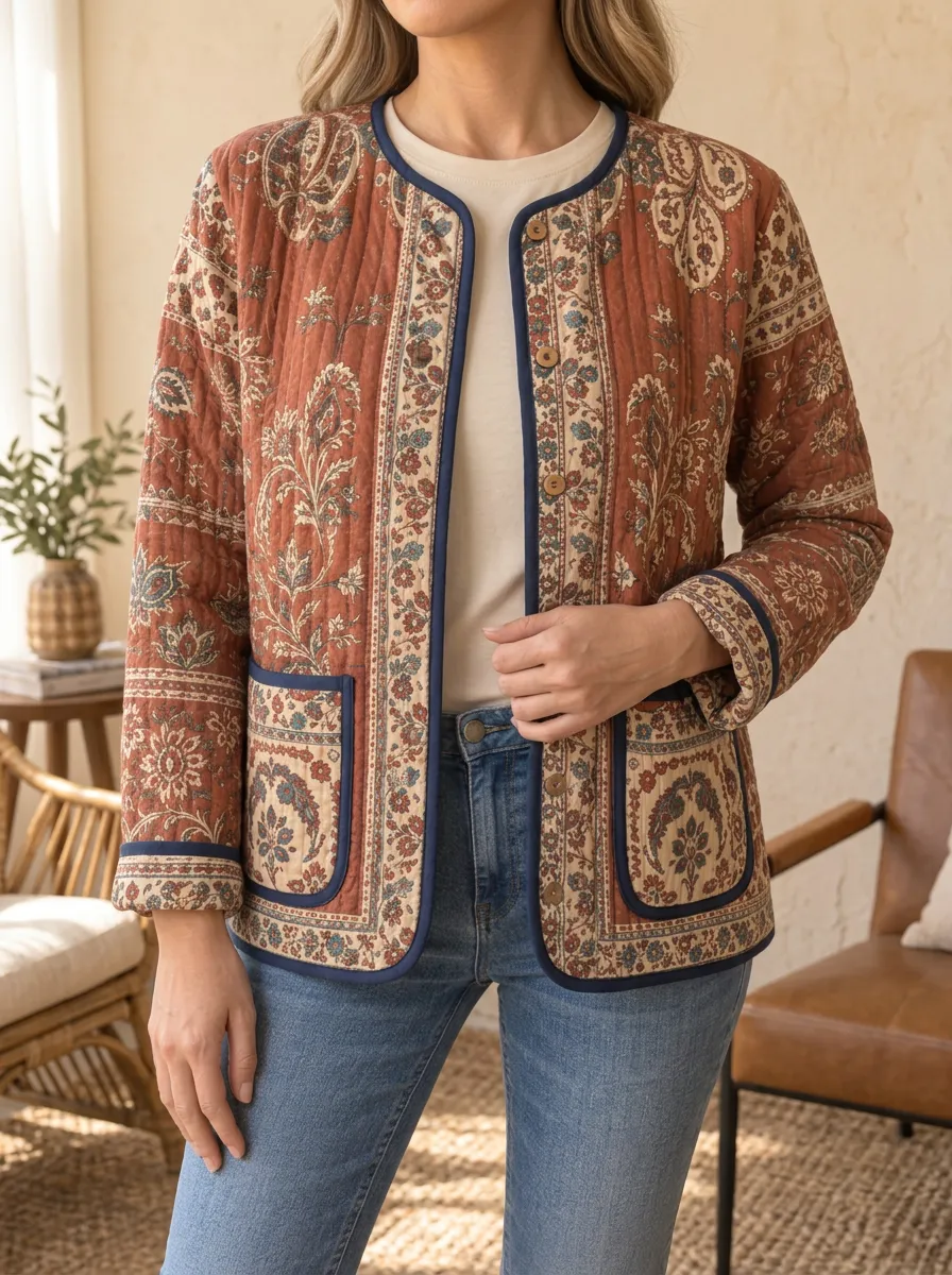 Women's Urban Boho Floral Paisley Quilted Jacket