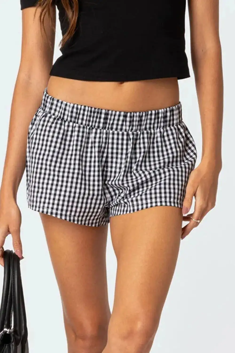 Plaid Elastic Waist Shorts