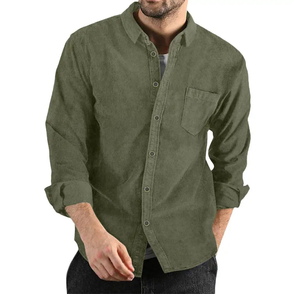 Men's Elegant Cord Shirt With Practical Chest Pocket