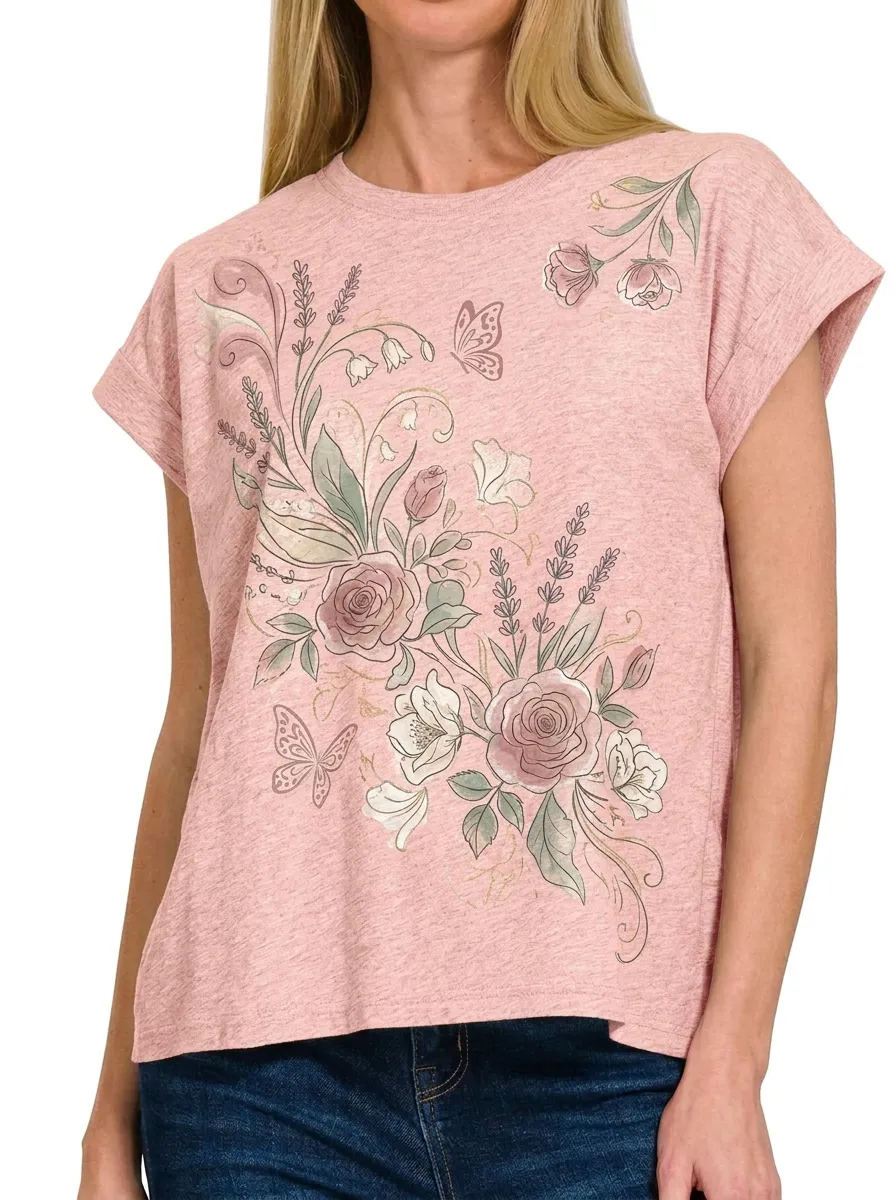 Women's Floral Butterfly Nature Lover Printed T-shirt