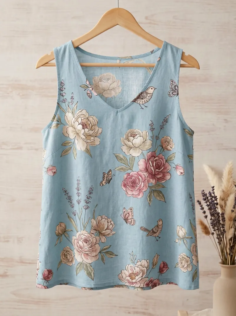 Bird Butterfly Floral Women's Loose Printed Tank Top