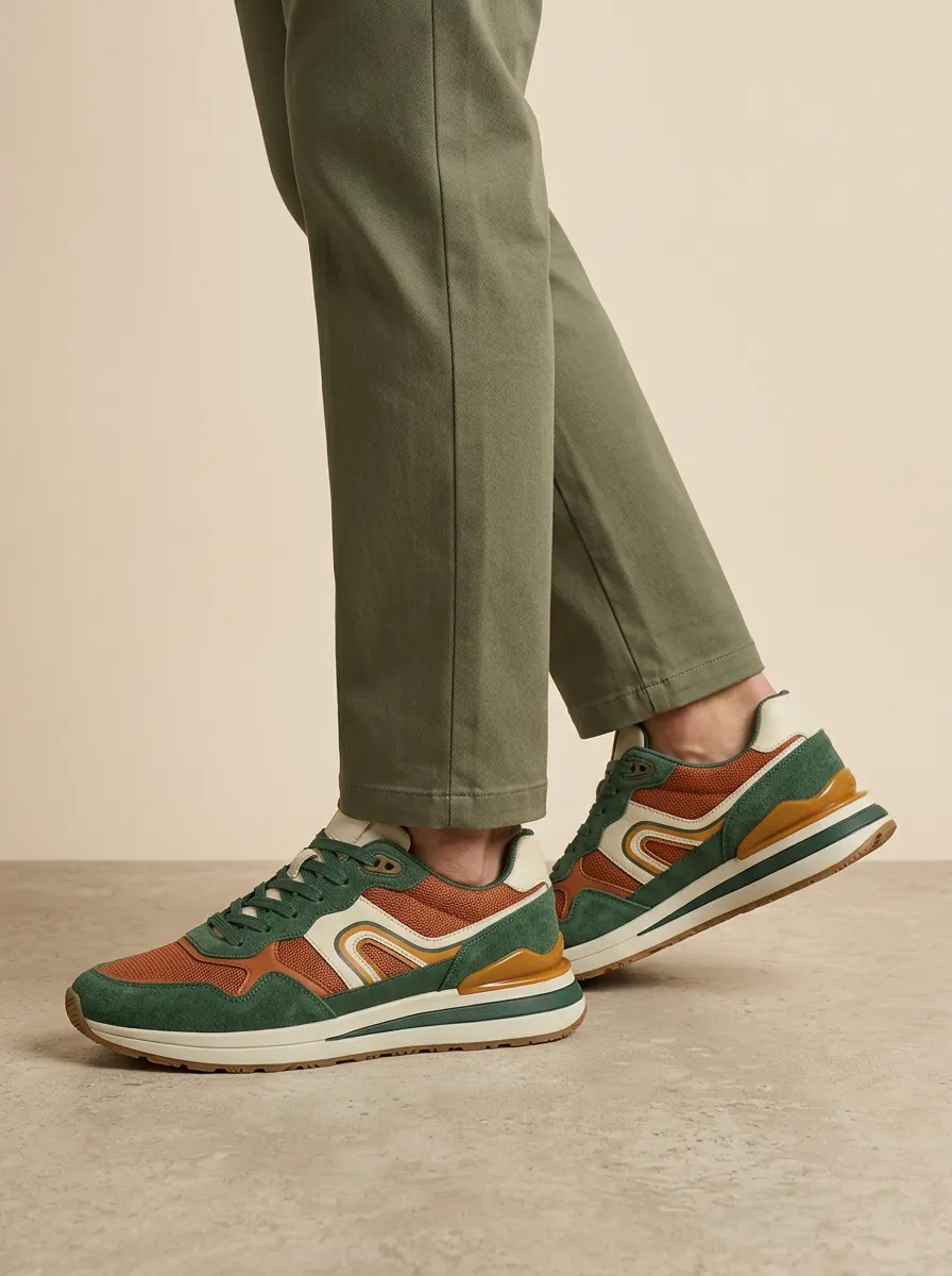 Unisex Everyday Retro Colorblock Suede Mesh Print Sneakers