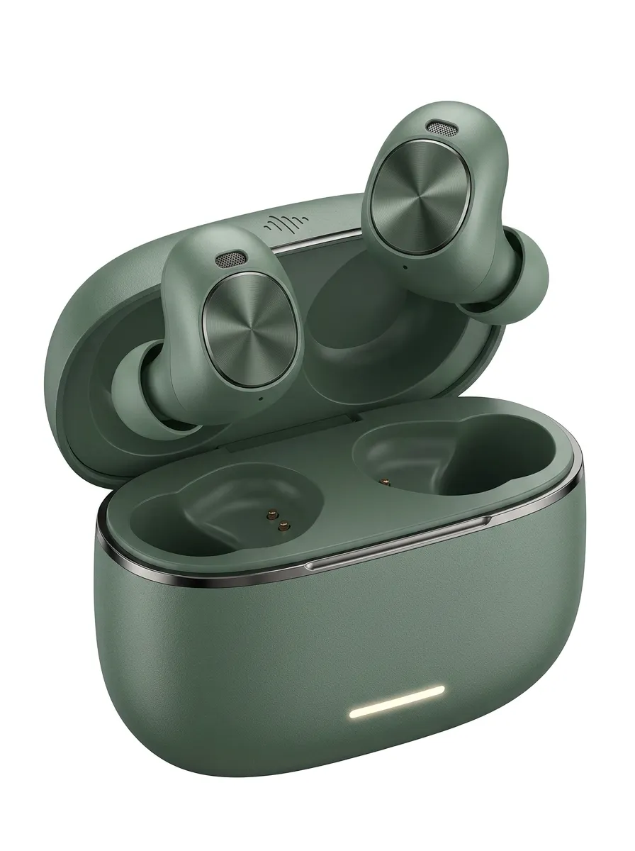 Unisex Tech Enthusiast Olive Green Metallic Printed Earbuds