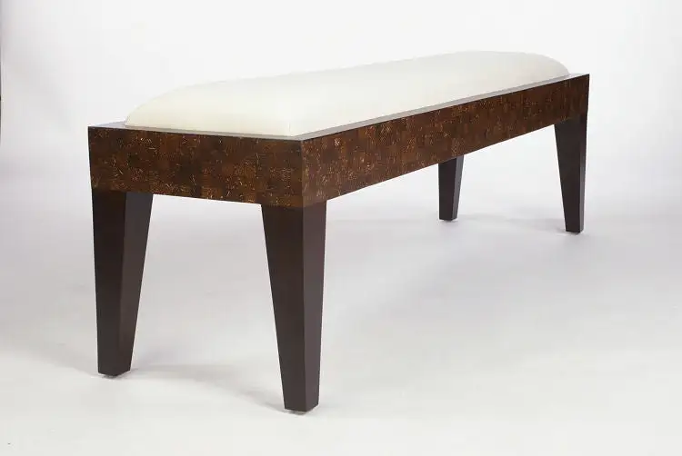Coconut Shell Solid Wood Linen Cushion Upholstered Bench