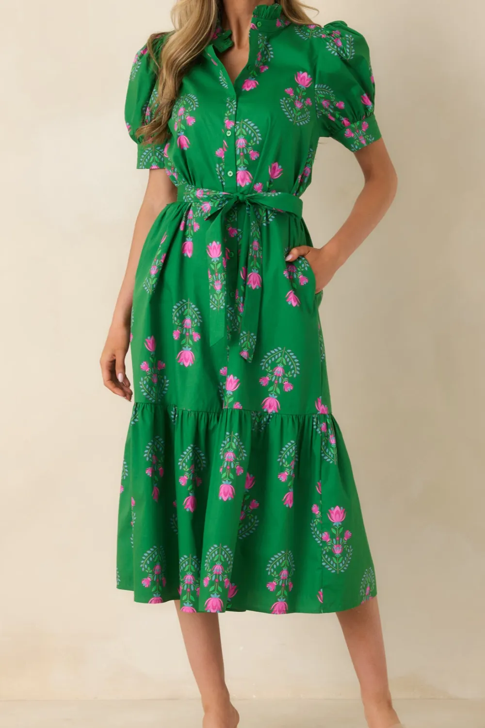 Floral Button Front Midi Dress