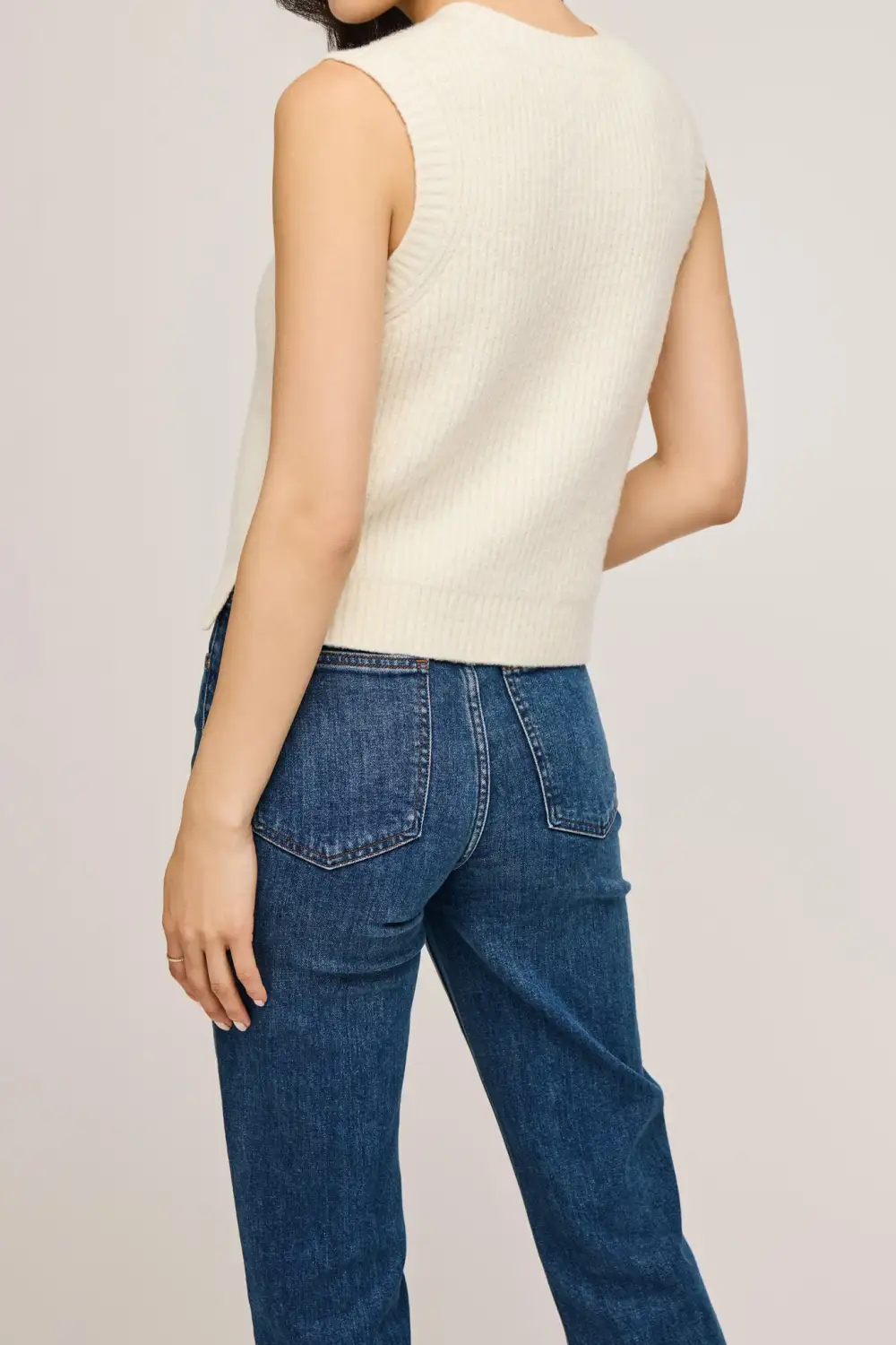 Ribbed V Neck Cropped Relaxed Sweater Vest