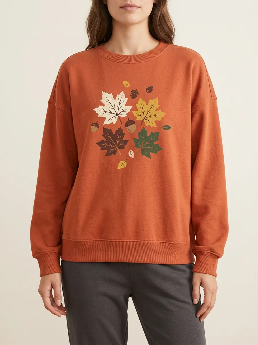 Classic Form Maple-Leaf Printed Acorn Graphic Sweatshirt