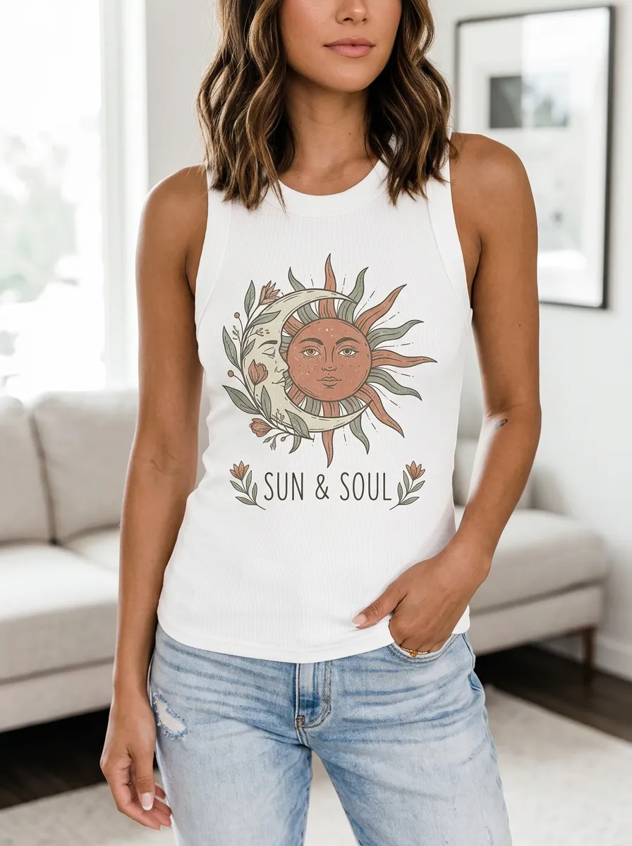 Boho Celestial Sun And Moon Tank Top