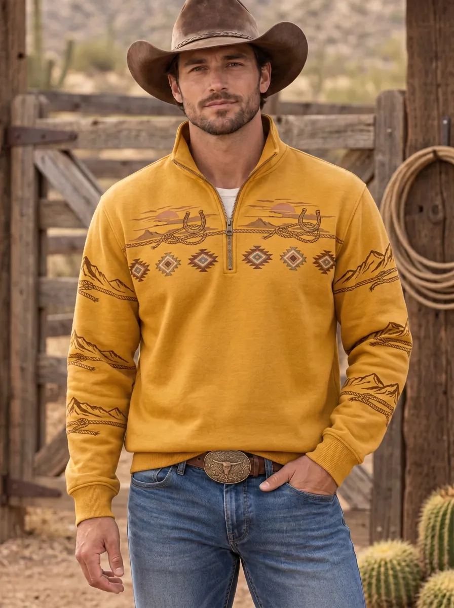 Frontier Horseshoe Horse Aztec Silhouette Men's Western Sweatshirt