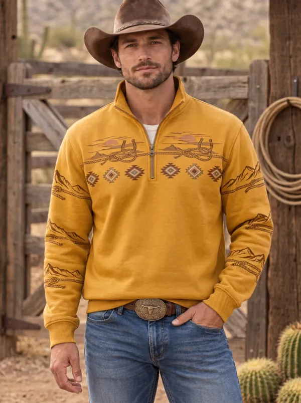 Frontier Horseshoe Horse Aztec Silhouette Men's Western Sweatshirt