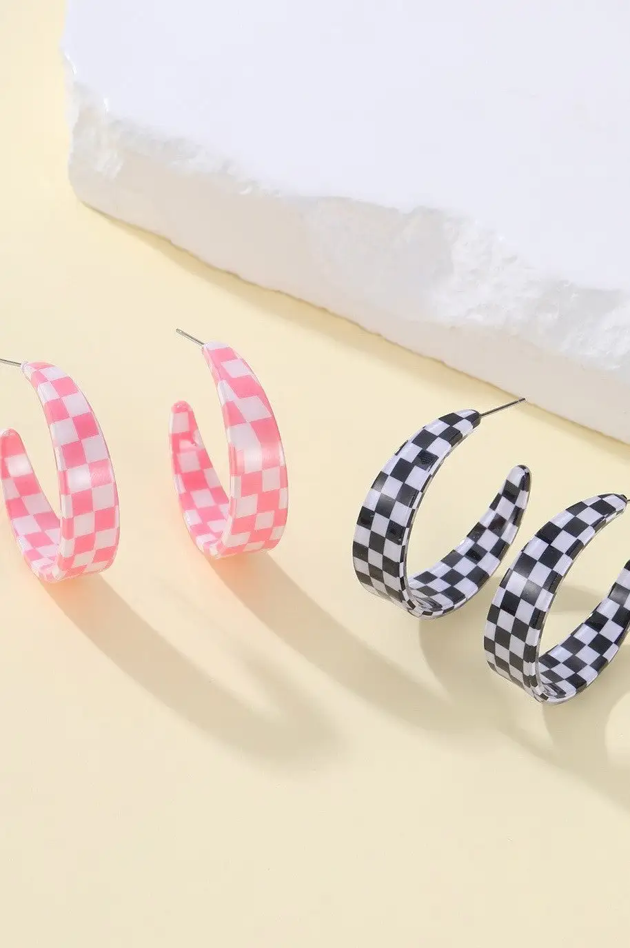 Retro Checkerboard Resin Hoop arrings
