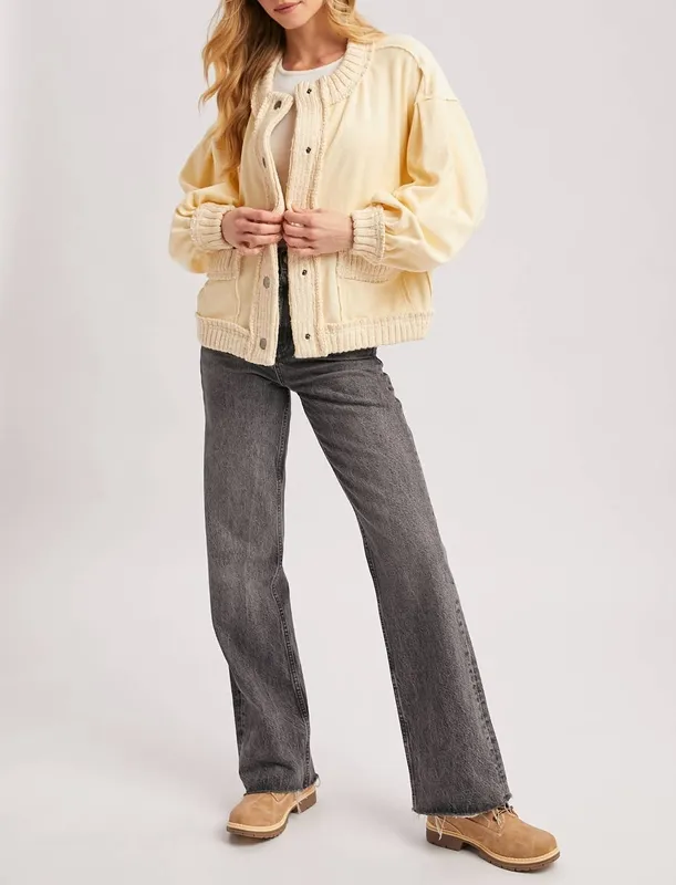 Ribbed Cotton Blend Knit Relaxed Button Down Shirt
